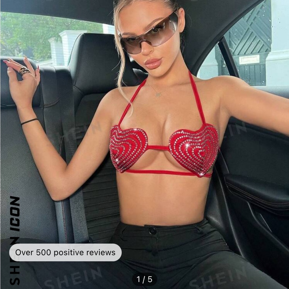 Heart rhinestone bra top